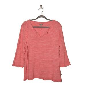 T BY TALBOTS $68 Textured Split Neck Top Red Space-Dye XL
